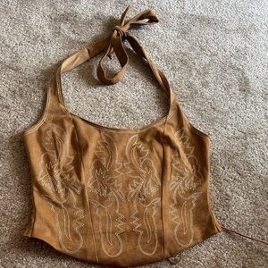 Windsor Brown Embroidered Halter Top